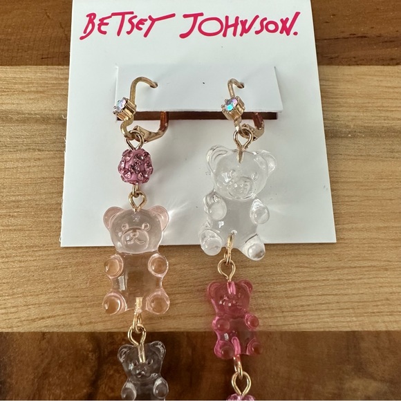 Betsey Johnson Crystal Pink Fireball & Gummy Bear Mismatch Multicolored Earrings - Picture 3 of 3